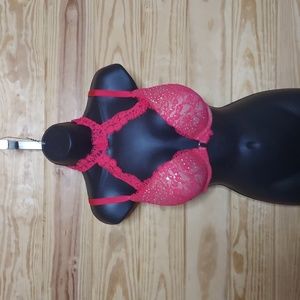 Victoria's Secret dark pink Lace Halter Push-Up Bra with Rhinestones